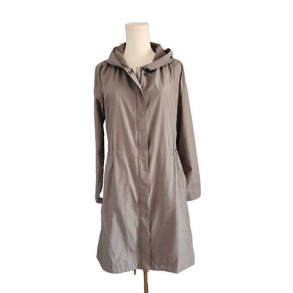 Eileen Fisher Grey Hooded Organic Cotton Recycled Nylon Drawcord Coat Sz Small - Picture 2 of 8